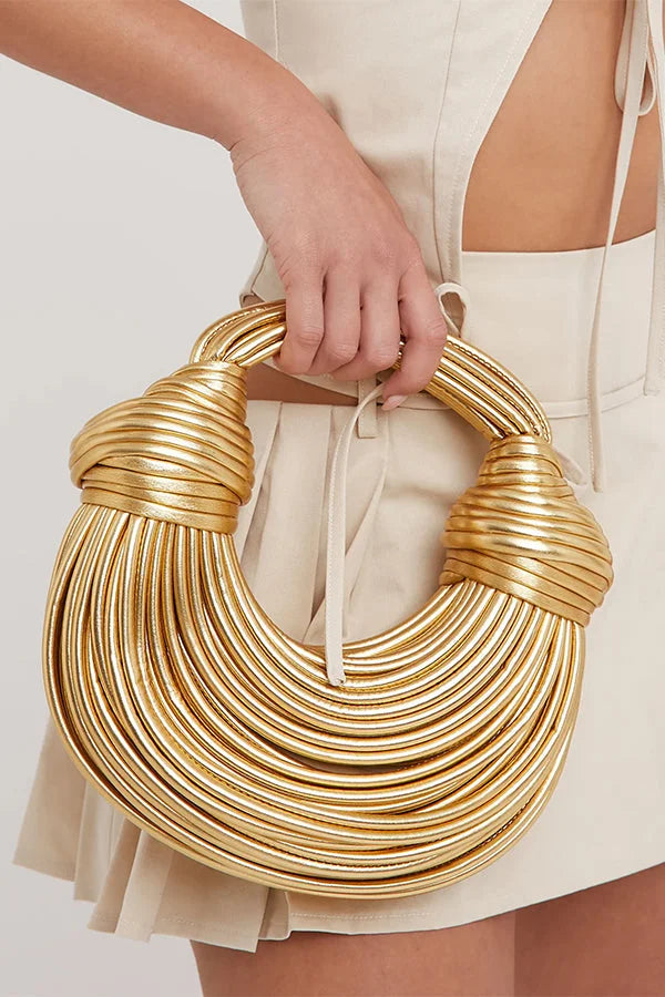 Twist Halo” Vegan-Leather Handbag – Nude Beige