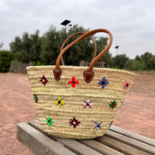 Handmade Moroccan Straw Tote Bag – Colorful Embroidery