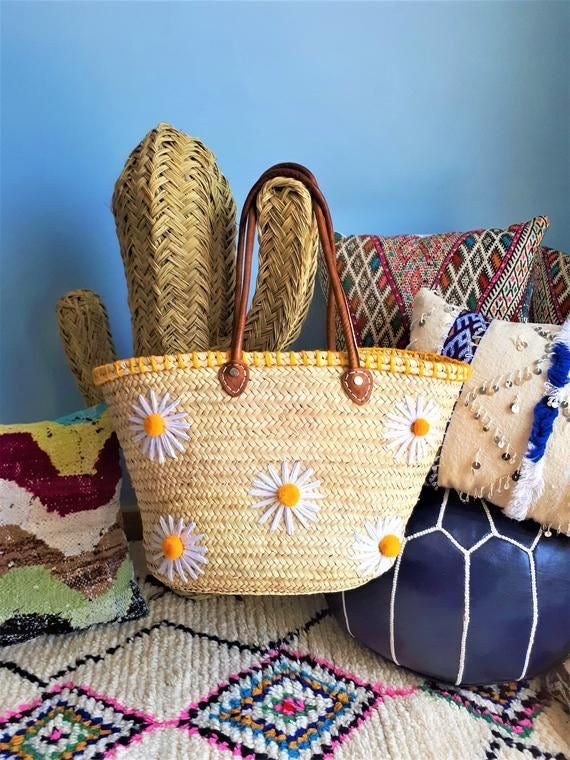 Handmade Moroccan Straw Tote Bag – Colorful Embroidery