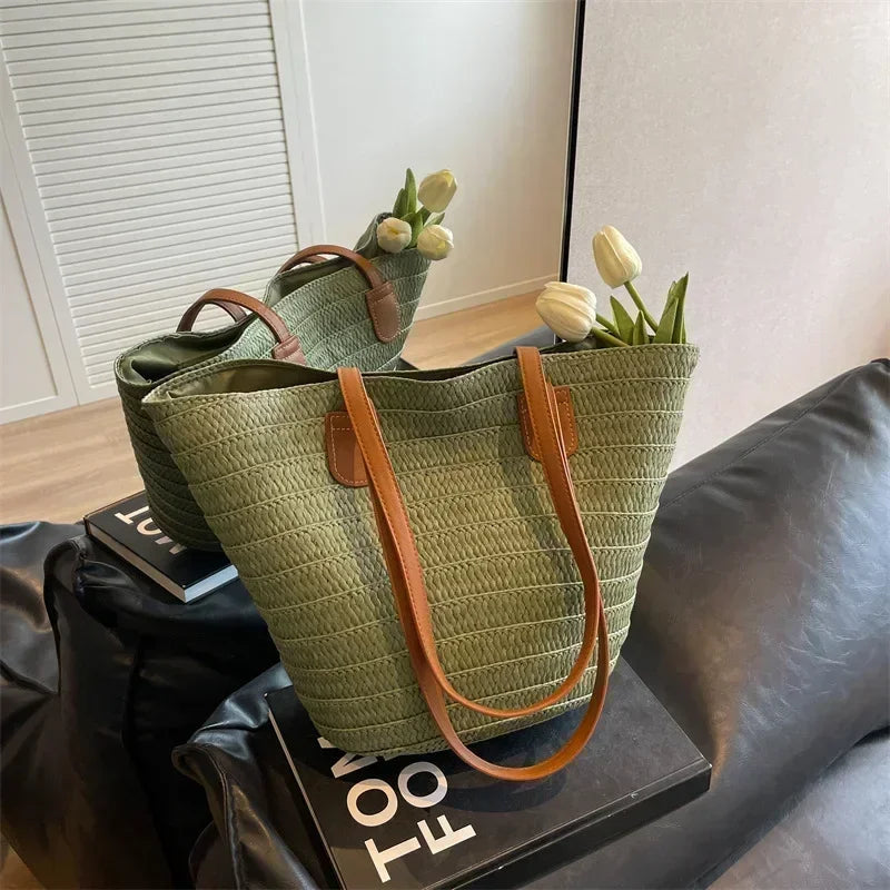 Moroccan Handmade Straw Bag – Traditional Woven Tote with Leather Handles