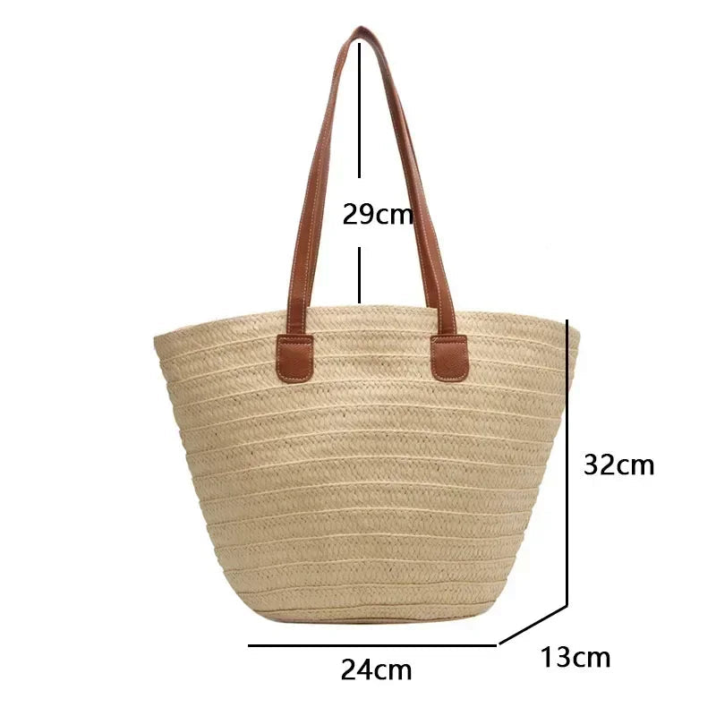 Moroccan Handmade Straw Bag – Traditional Woven Tote with Leather Handles