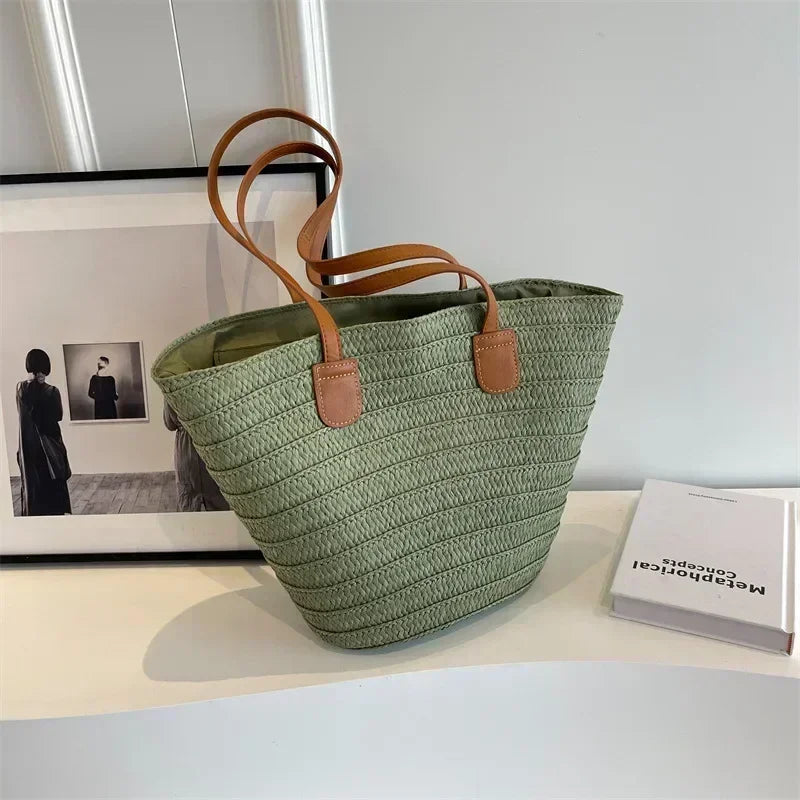 Moroccan Handmade Straw Bag – Traditional Woven Tote with Leather Handles